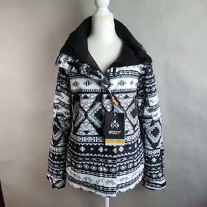 SMN Wmns M Black & White Snowboard Ski Jacket Removable Hood Waterproof TechCore